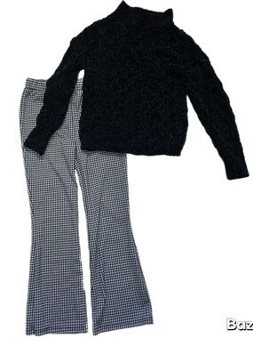 Sz 8 Btween Girls Black Sparkle Sweater W/ Plaid Flare Pants NWOT